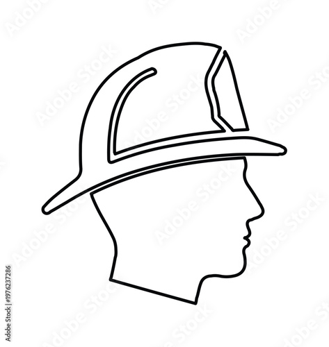 Firefighter profile line art icon, firefighter head wearing protective helmet vector, minimalist first responder silhouette for emergency services