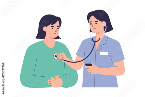 A female doctor using a stethoscope to examine a patient