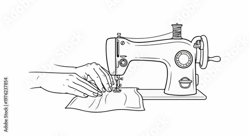 Hands guide fabric through a vintage sewing machine for a stitch