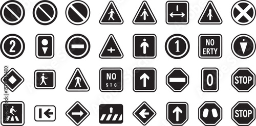 traffic signs and road symbols collection icon