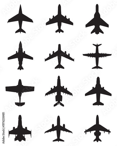 Airplane Silhouette Vector Set of Commercial and Military Aircraft Icons EPS