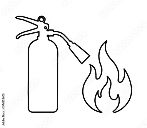 Fire extinguisher line icon vector, emergency safety equipment with flame symbol, minimalist fire protection outline graphic for signage