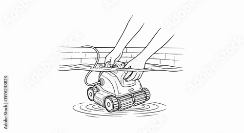 Hands placing a robotic pool cleaner into water