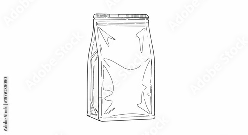 Line art sketch of a sealed pouch with a ziplock closure, standing upright