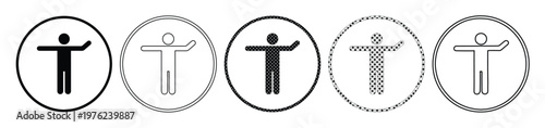 Universal accessibility icon set, 5 human figure symbols in circles, disability and inclusion vector graphics for web design and signage