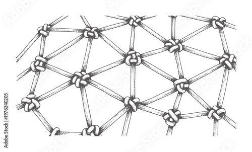 Hand drawn network of interconnected knots forming a geometric pattern line
