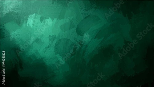 Abstract emerald artistic paint strokes and dynamic expressive texture background design and dark teal gradient effect.