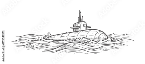 Tableau sur toile Of a submarine sailing through choppy water ocean waves