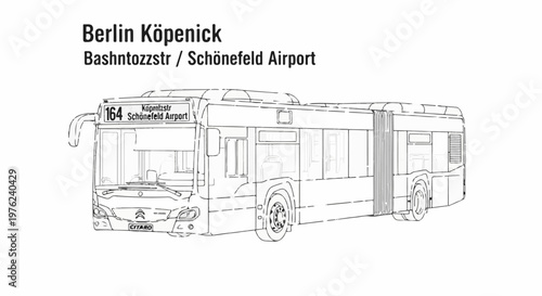Line drawing of a bus with route destination text above