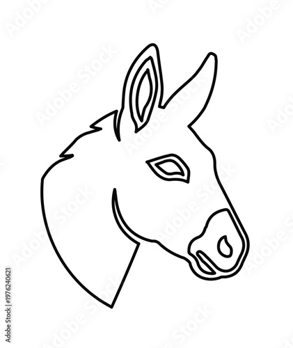 Minimalist donkey head line art vector, simple mule profile outline illustration, black and white farm animal icon for logo design and coloring