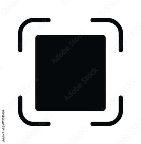 Minimalist focus frame vector icon, black square selector symbol, camera viewfinder target graphic for photography and scanning apps