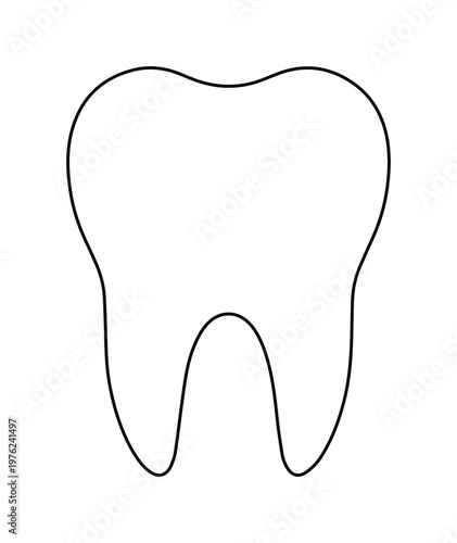 Minimalist tooth outline vector, simple dental icon with black stroke, clean molar silhouette for dentistry logos and medical infographics