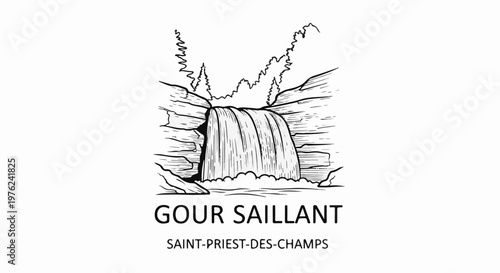 Stylized waterfall cascading over rocks into a pool with surrounding trees