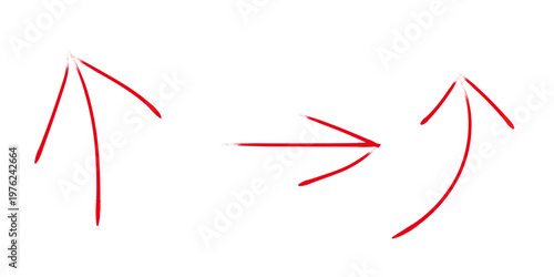 Red arrows illustrating forward motion and a turn with white background hand drawn direction progress illustration pointing indication guidance