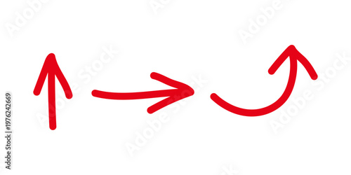 Red arrows showing progress and direction change with white background hand drawn direction movement progress illustration pointing indication