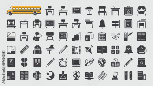 Set of 60 Flat School Education Icons Vector