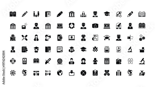 Set of 64 Black Education Icons Vector