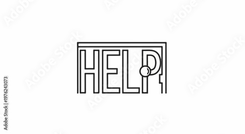 Stylized outline of the word HELP, with a circle attached to the P
