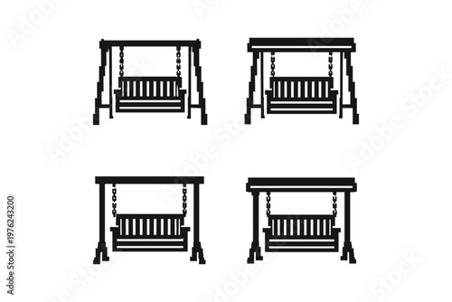 Set of four simple black and white icons representing porch swings