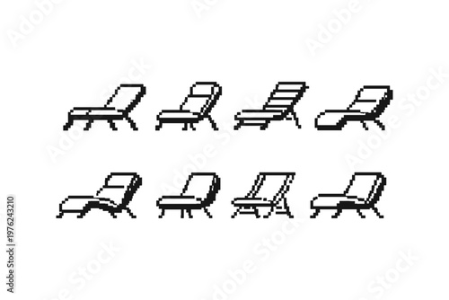Collection of pixel art lounge chairs in various reclining positions