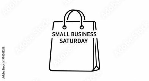 Stylized shopping bag graphic with bold text for small business Saturday