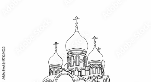 Stylized line art of an Orthodox church with multiple onion domes