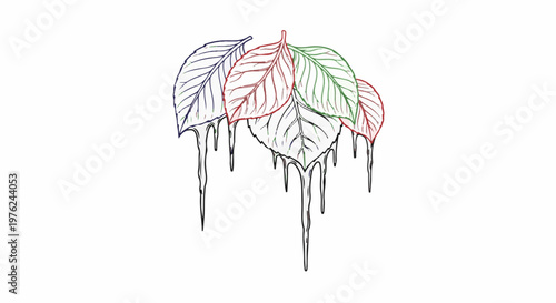 Stylized leaves with colored outlines and icicles hanging below