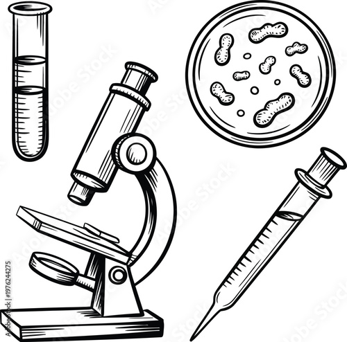Essential tools and samples used in microbiology and laboratory research