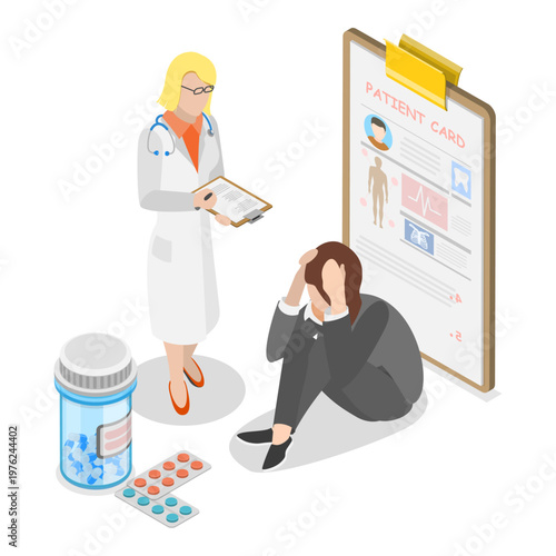 3D Isometric Flat Vector Illustration of Emergency Psychiatry, Psychological Problems. Item 2