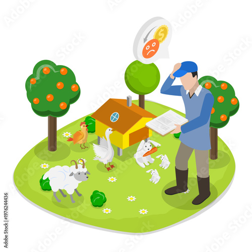 3D Isometric Flat Vector Illustration of Agricultural Loan, Business Financing Program. Item 1