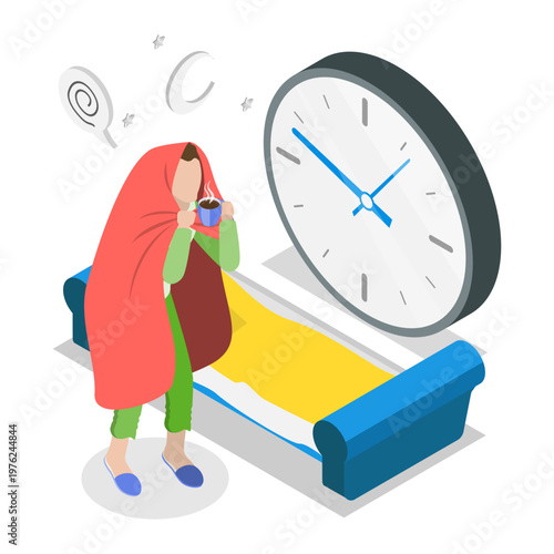 3D Isometric Flat Vector Illustration of Sleep Problems, Stress Management. Item 3