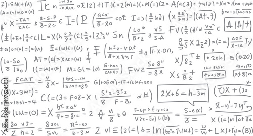 Handwritten mathematical equations and symbols on a white background with a grey scribbled texture mathematics