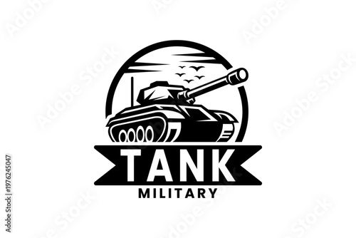 Military Tank Armored Vehicle Vector Emblem Logo Design Icon. Military Tank Badge Logo Design Vector Illustration