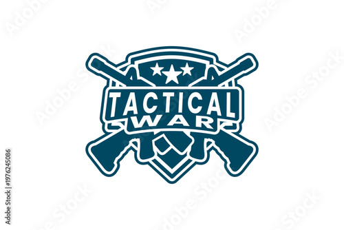 Tactical War Emblem with Crossed Rifles and Stars Logo Design Vector Template