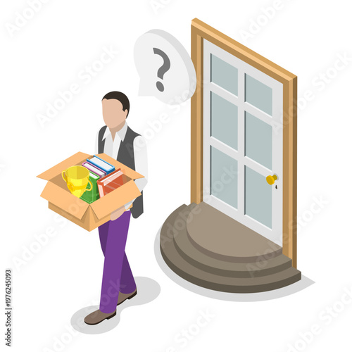 3D Isometric Flat Vector Illustration of Layoff, Staff Reduction, Career Issues. Item 3