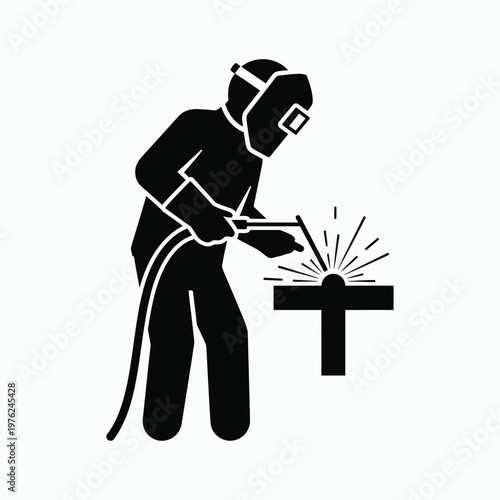 welder working with welding mask and steel silhouette vector illustration