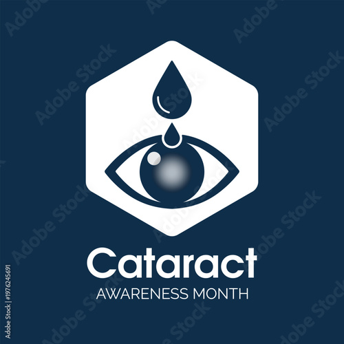 Cataract Awareness Month is observed each June, highlighting a condition where a cloudy area develops in the eye’s lens, affecting vision clarity. Vector illustration. Banner poster background design.