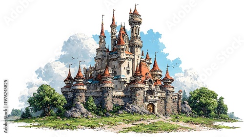 Fantasy kingdom castle with grand entrance design high resolution picture