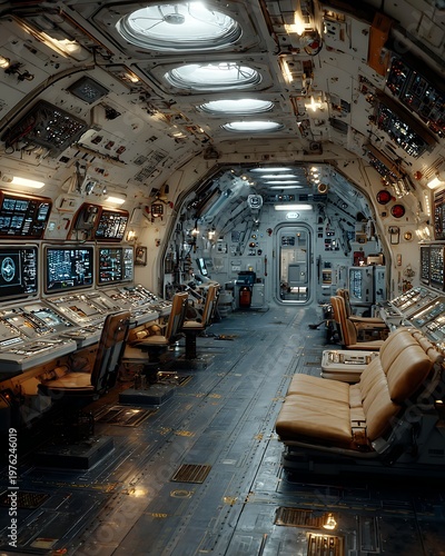 Futuristic control room inside advanced space station high resolution picture