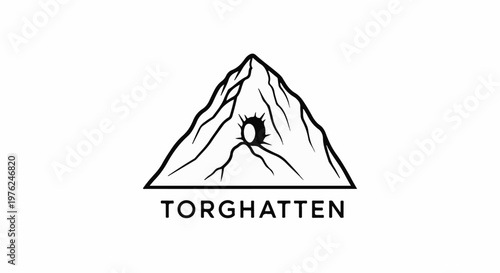 Stylized mountain with a hole and text below