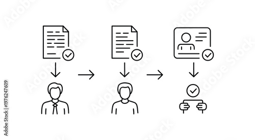 Business workflow illustration, document approval, task completion, process flow, task tracking, approval system, operational efficiency and management concept.