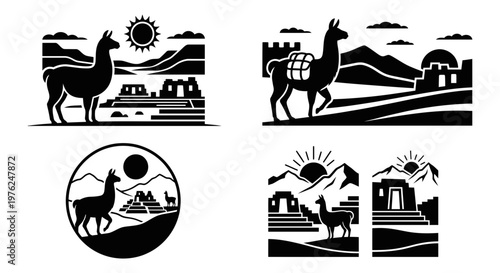 Andean sacred object icon set with textile vase drum and amulet