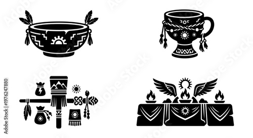 Llama and temple landscape icon set inspired by Andean travel