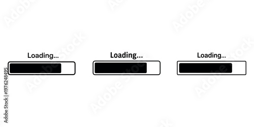 Loading progress bar set featuring horizontal status indicator with text for website interface design and system upload or download process visualization
