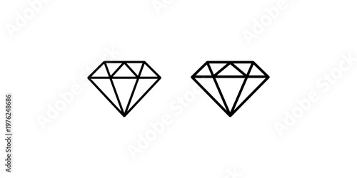 Diamond line icon set featuring two elegant outline illustrations of brilliant cut gemstones representing luxury wealth jewelry fashion and premium quality
