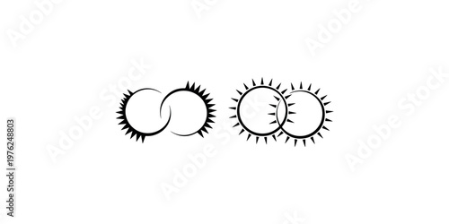 Two abstract sun symbols eclipse overlap cosmic celestial bodies solar eclipse phenomenon graphic design elements astronomy science