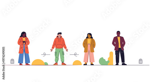 Social distancing, people standing apart, crowd control, health safety icons, vector illustrations