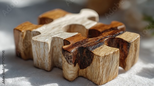 Simple wooden puzzle pieces with soft background high resolution picture