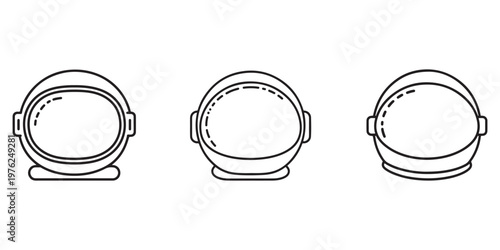 Astronaut helmet icons set, space helmet collection, futuristic headwear collection, cosmic exploration gear outline, science fiction.