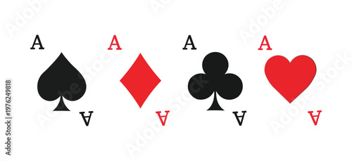 Playing Card Symbols Vector Icon Set. Ace of Spades Hearts Clubs Diamonds